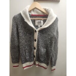 Roots Cabin Shawl Collar Cardigan Sweater Salt and Pepper Wool Blend Small